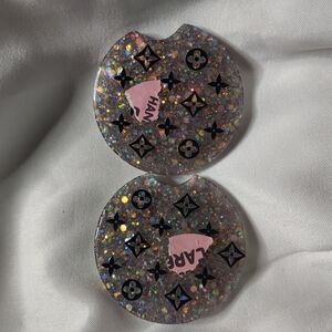 Glittery Coaster Set with Black and Pink Accents